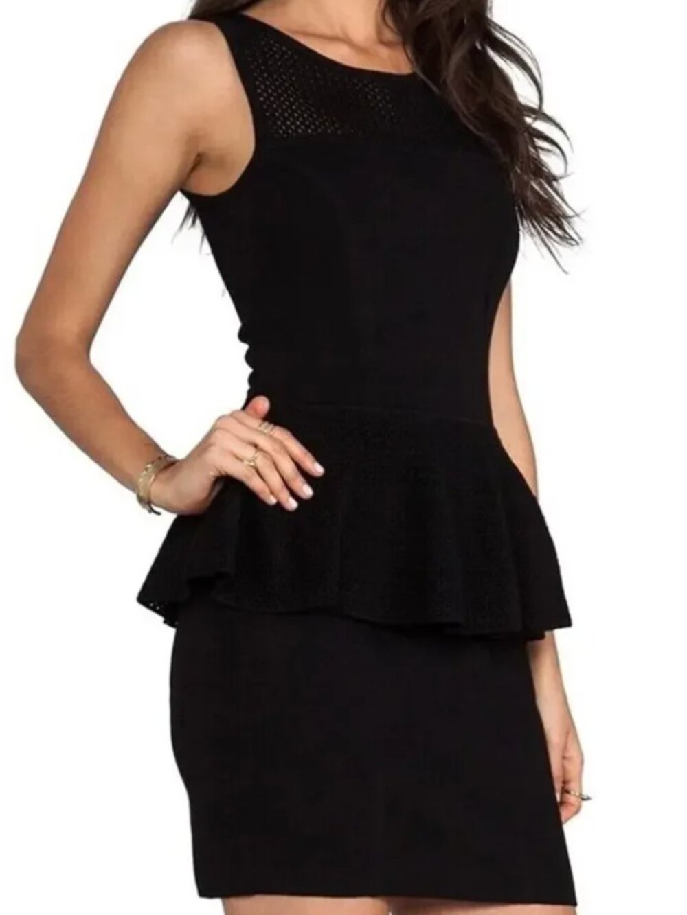 Milly "Nicole" Sweater Knit Mesh Peplum Dress